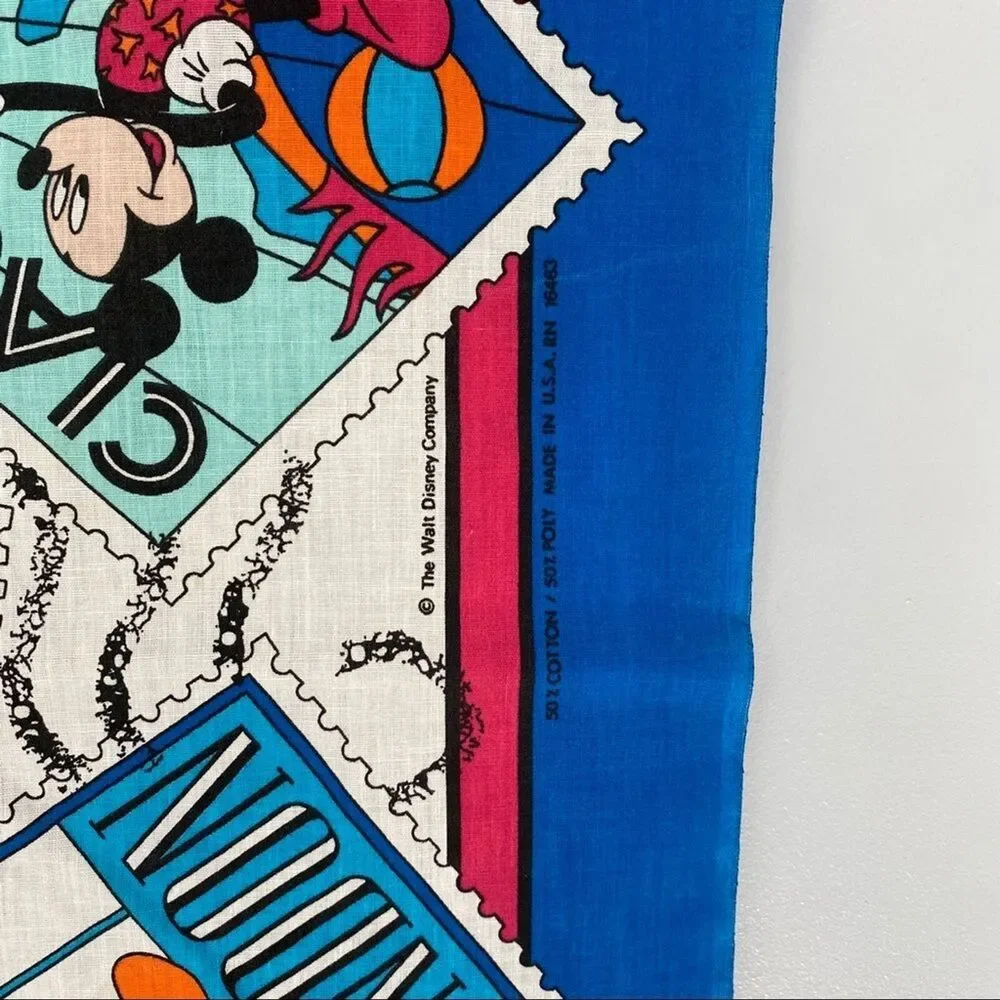 Disney Mickey Mouse Travel Postcard Paris, London, Hawaii, Capri Handkerchief